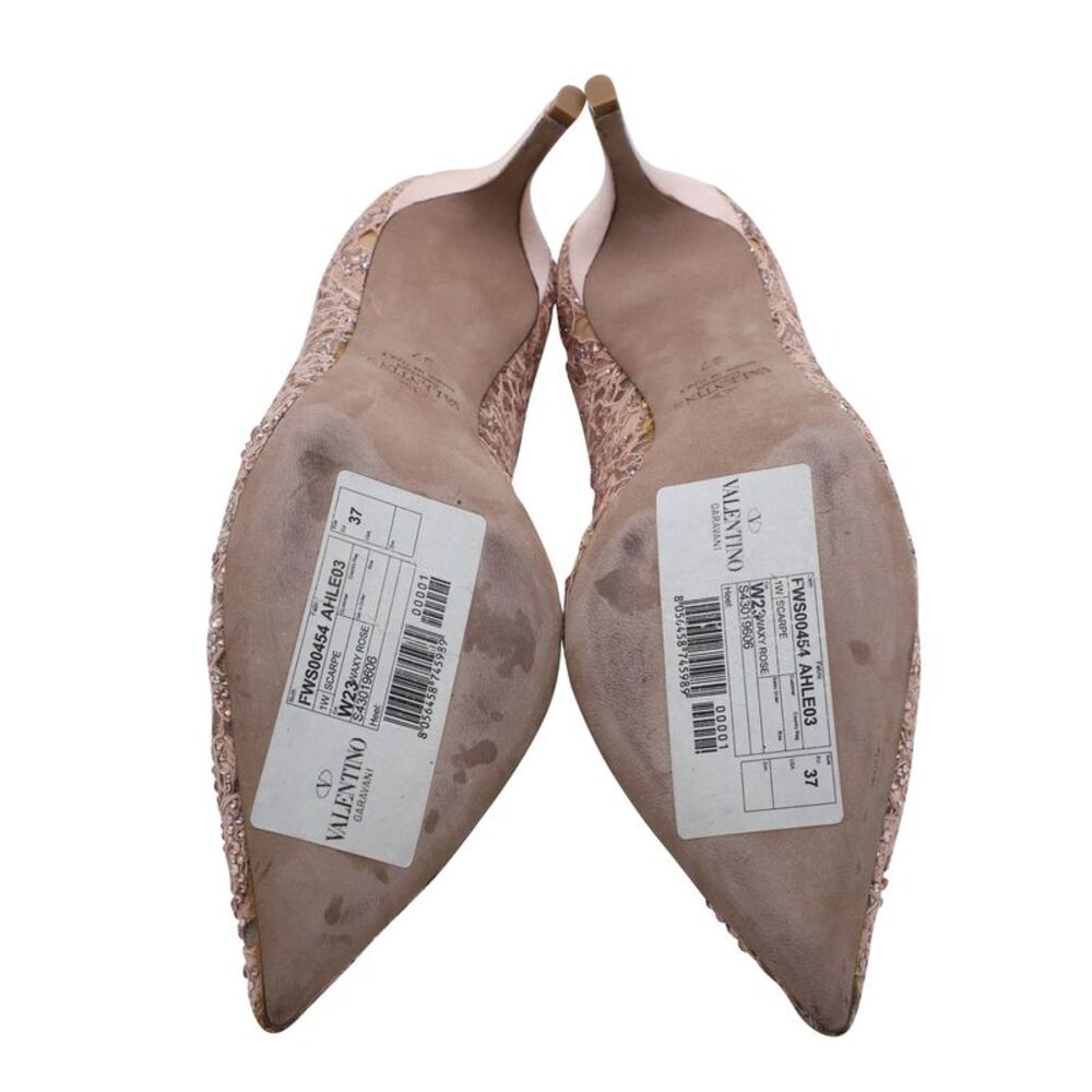Valentino Pointed Lace Pumps in Nude Nylon - Picture 7 of 8